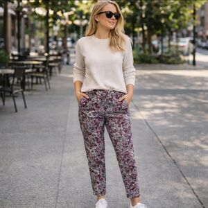 Vintage Tabi Women's Grey Pants Stretch Floral Velvet Cotton Size 14- Runs Large